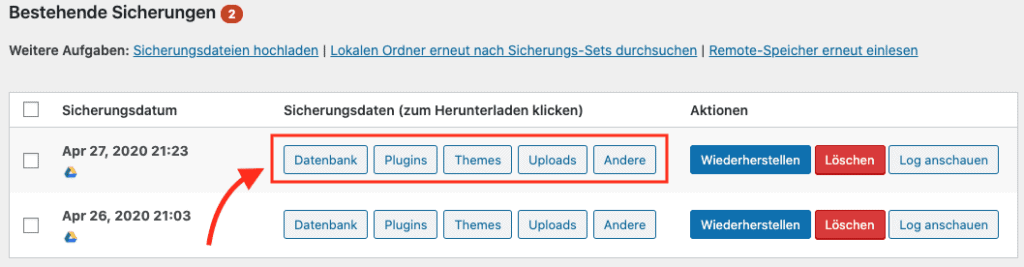 Backup aus WordPress lokal speichern