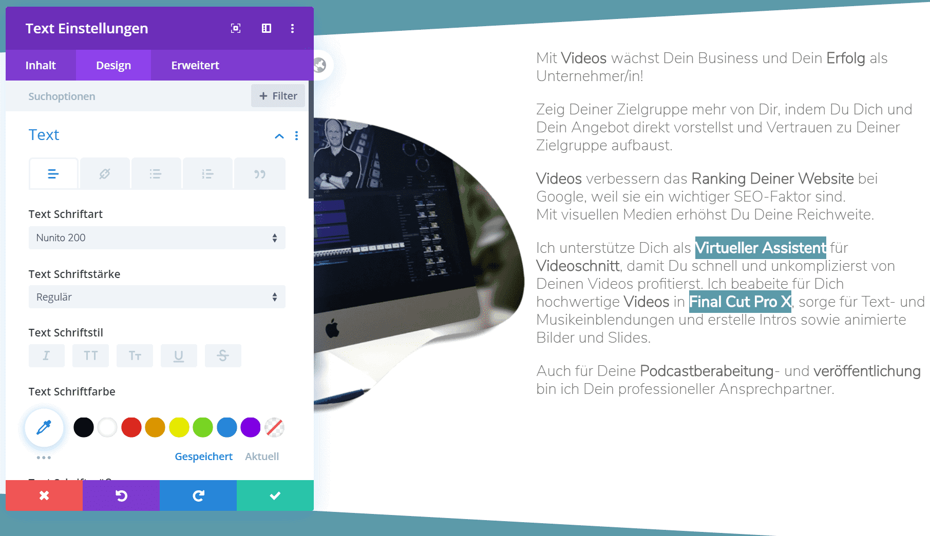 Ein Textmodul im Divi-Pagebuilder