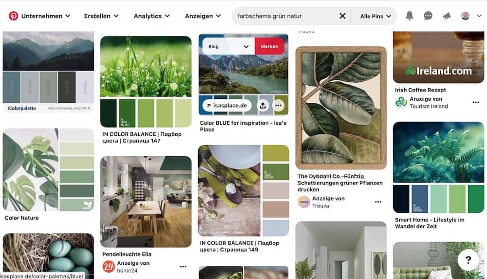 Website Farbschema von Pinterest